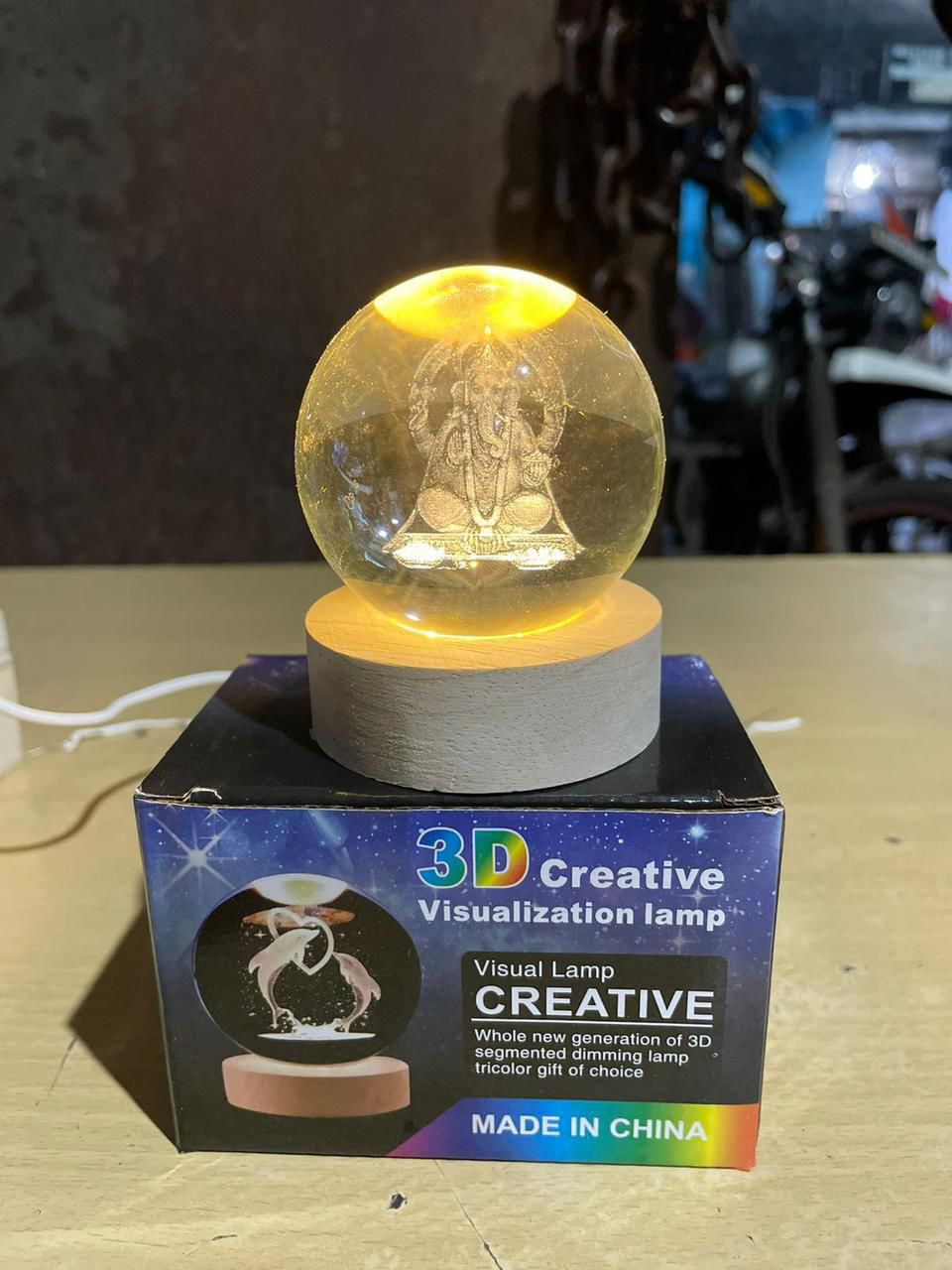 3D Lord Ganesh Crystal Ball Lamp